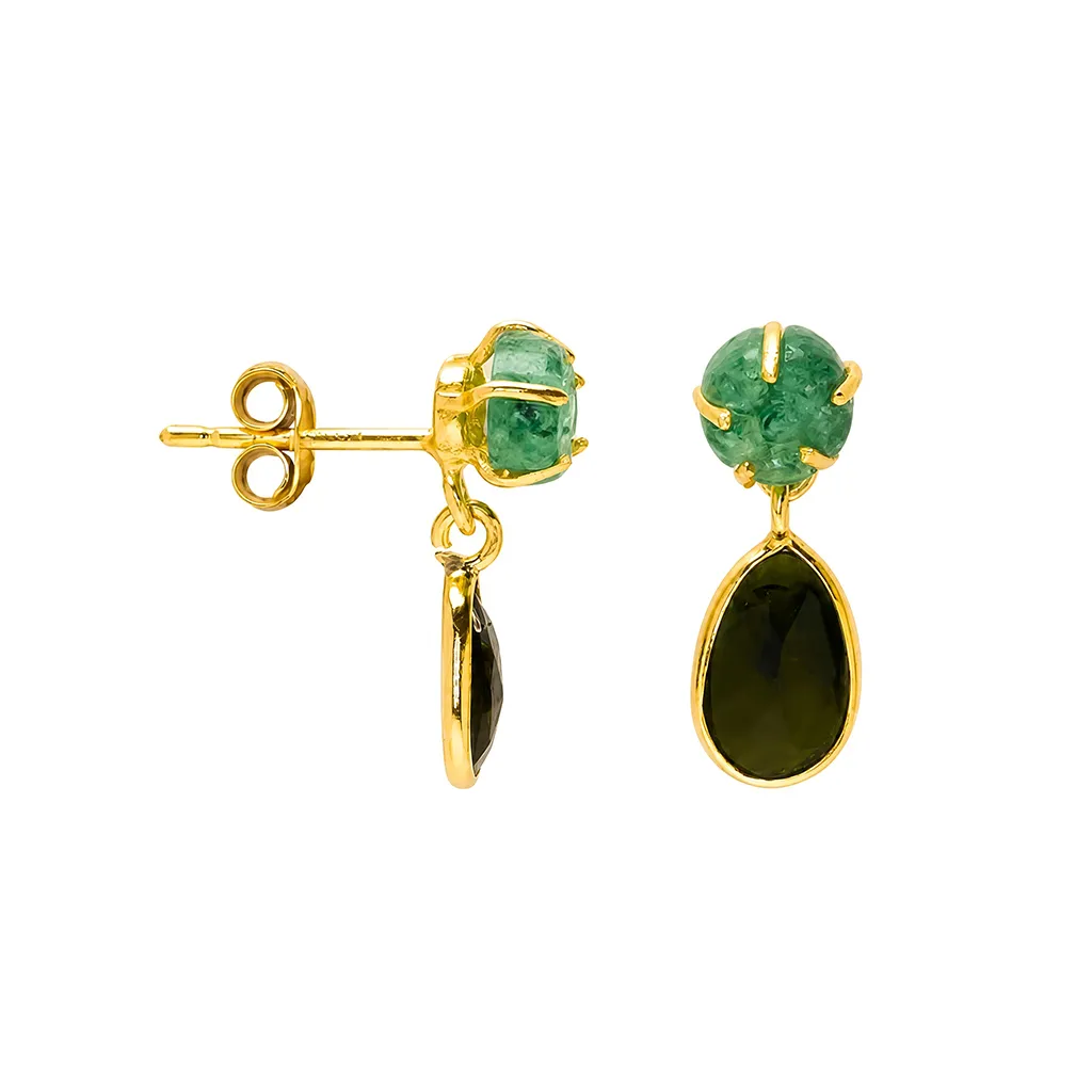 Sterling silver 6mm and approx. 9x4mm oval semiprecious stone 5-prong earring