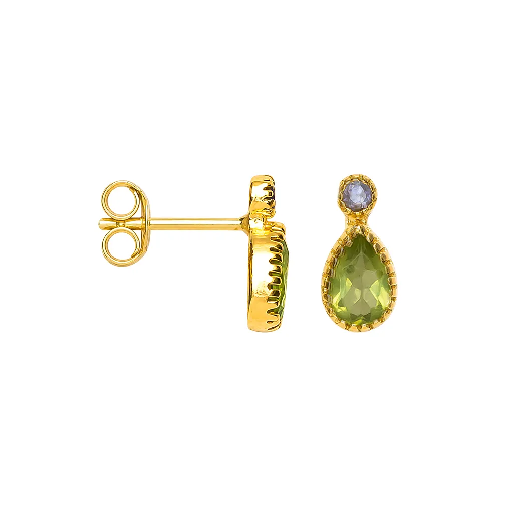 [19574ERPEDO] Sterling silver oval semiprecious stone earring (Peridot)
