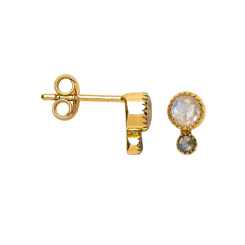 Sterling silver 2mm and 4mm double round semiprecious stone earring