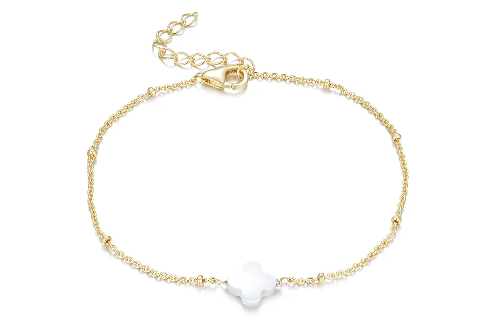Sterling Silver 8x8mm Flower Bracelet with Semiprecious Stones