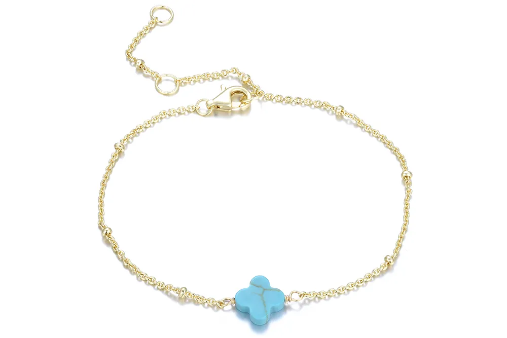 [17119B16E3RTUDO] Sterling Silver 8x8mm Flower Bracelet with Semiprecious Stones (Semiprecious stone, Turquoise)