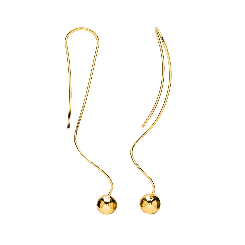 Sterling silver long drop earring with 8mm ball