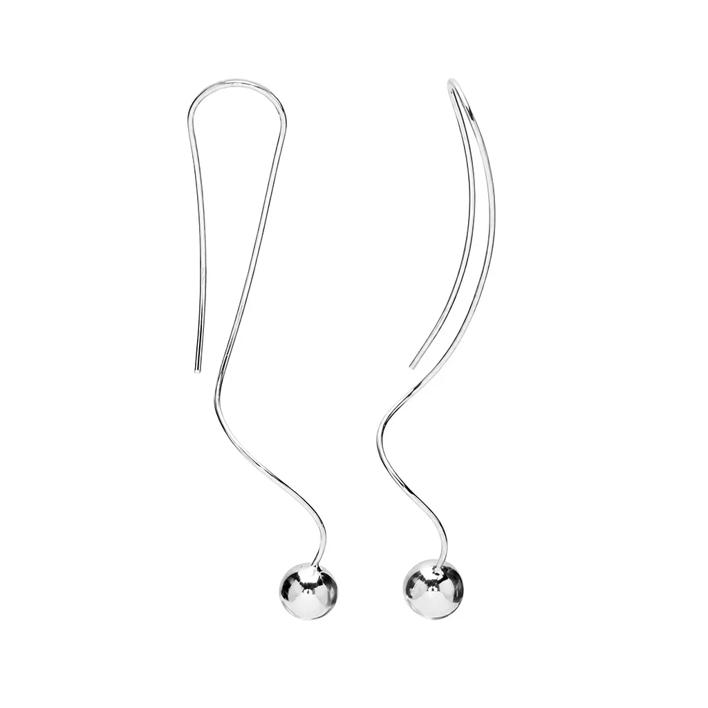 Sterling silver long drop earring with 8mm ball