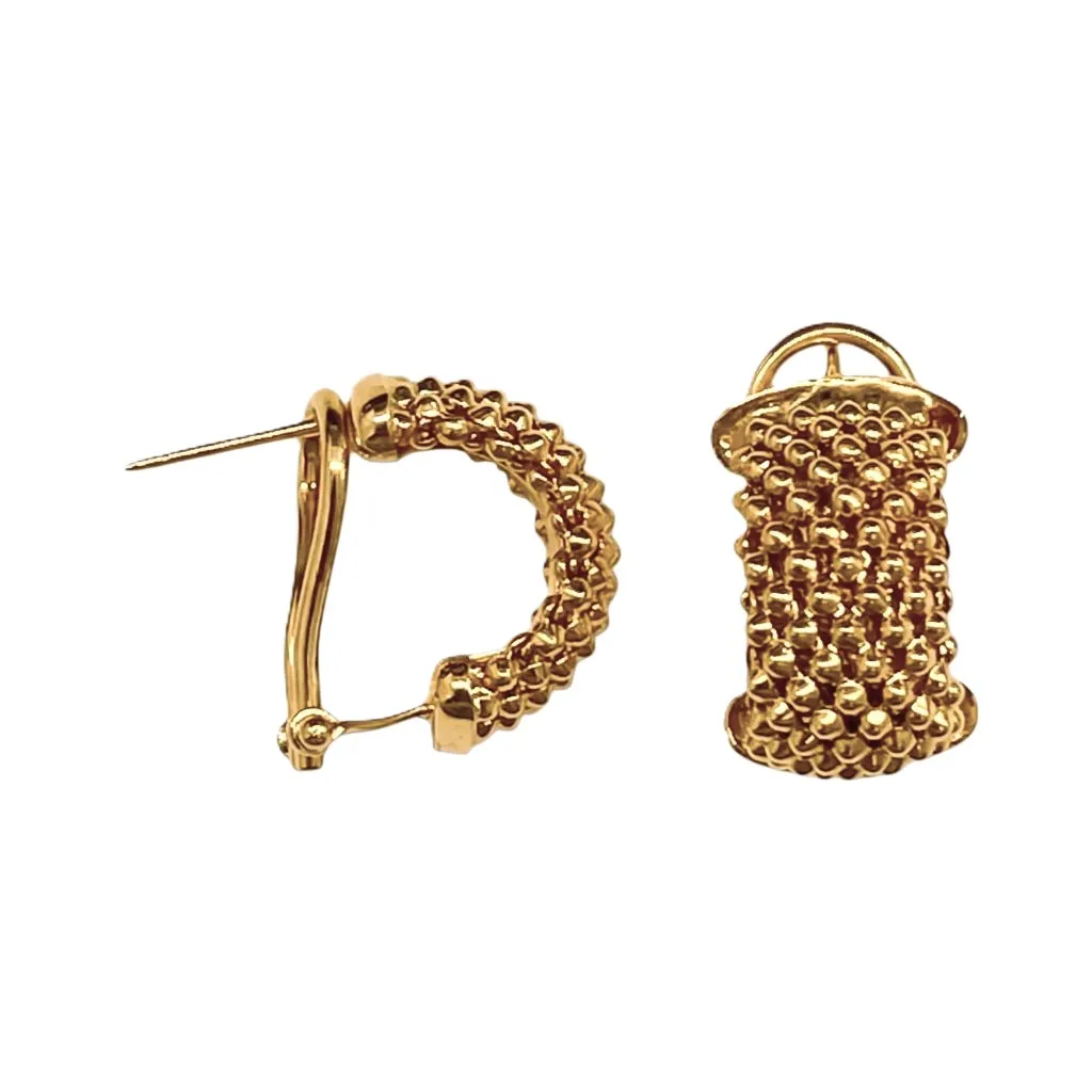 [19622EDO] Sterling silver mesh hoop earrings with omega clip closure (Gold plated)