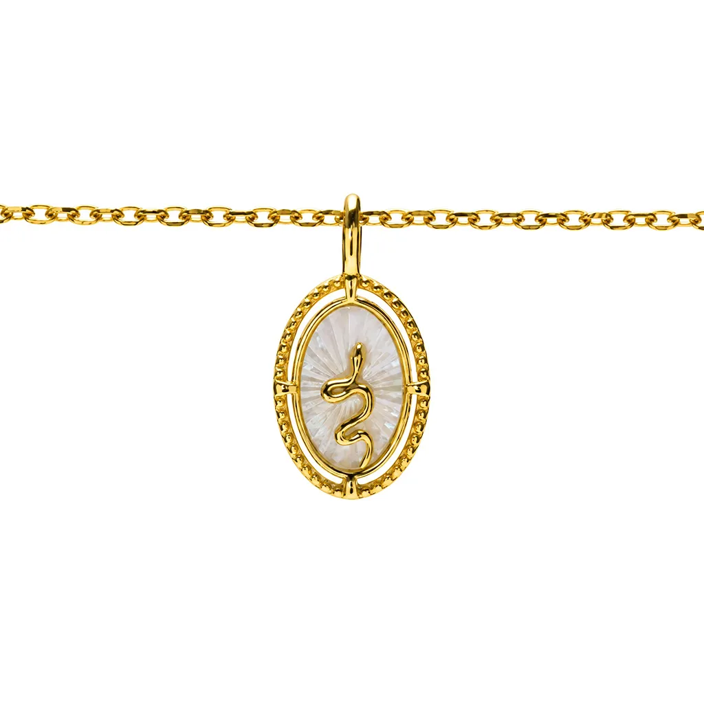 [19627N40E5NBLDO] Sterling silver snake charm medal necklace