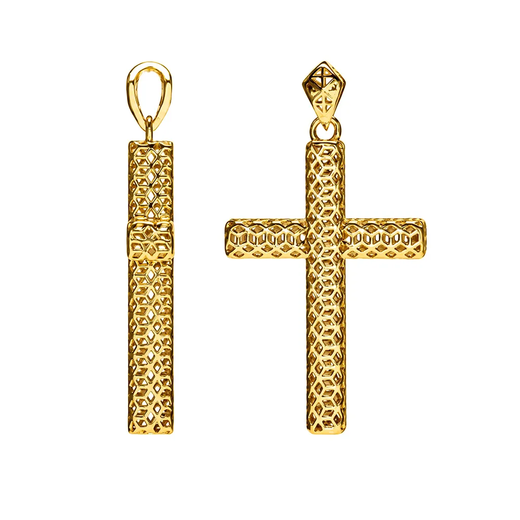 [19637PDO] Sterling silver 27x17mm hollow cross pendant (Gold plated)