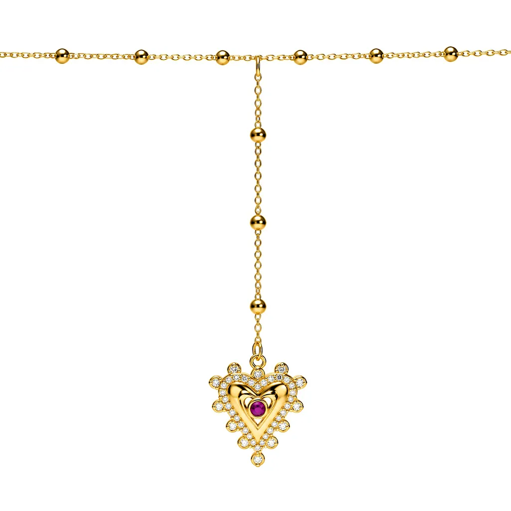 [19640N40E5ZBLDO] Sterling silver heart necklace with ruby zirconia