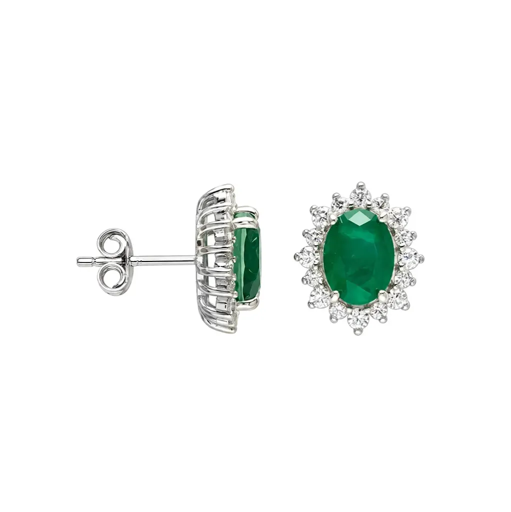 [19643EZESRD] Pendiente plata 925 circonita ovalada de 7x6mm con circonitas blancas de 2mm alrededor
