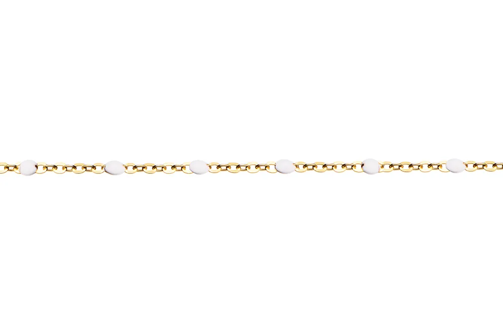 [15099A20E5EBLDO] Sterling silver anklet with enameled beads (White, Gold plated)