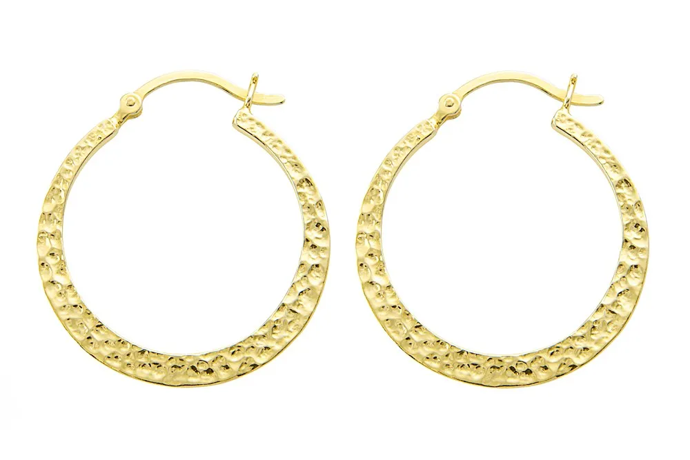 Sterling silver textured flat hoop earrings