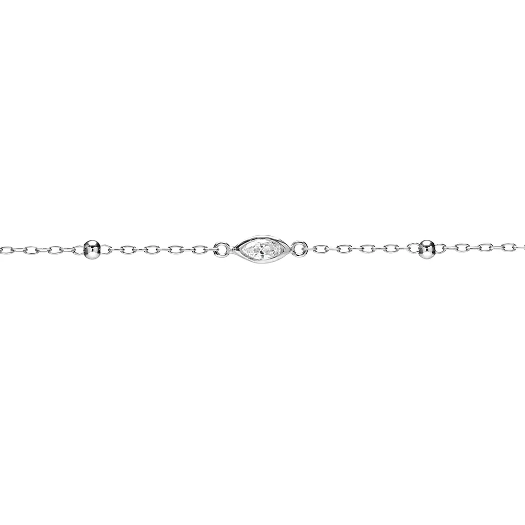 Sterling silver 8x4mm zirconia and 3mm bead bracelet