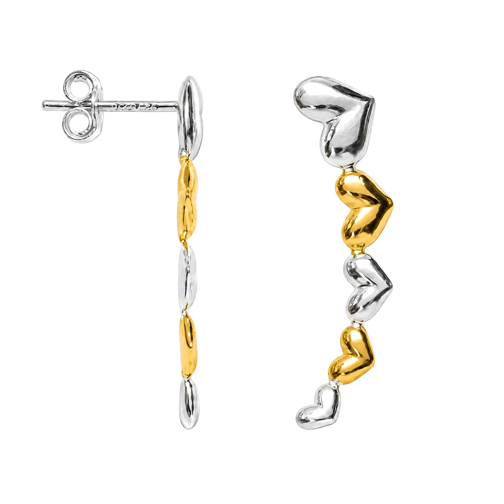Sterling silver multi-sized two-tone hearts earring bracelet