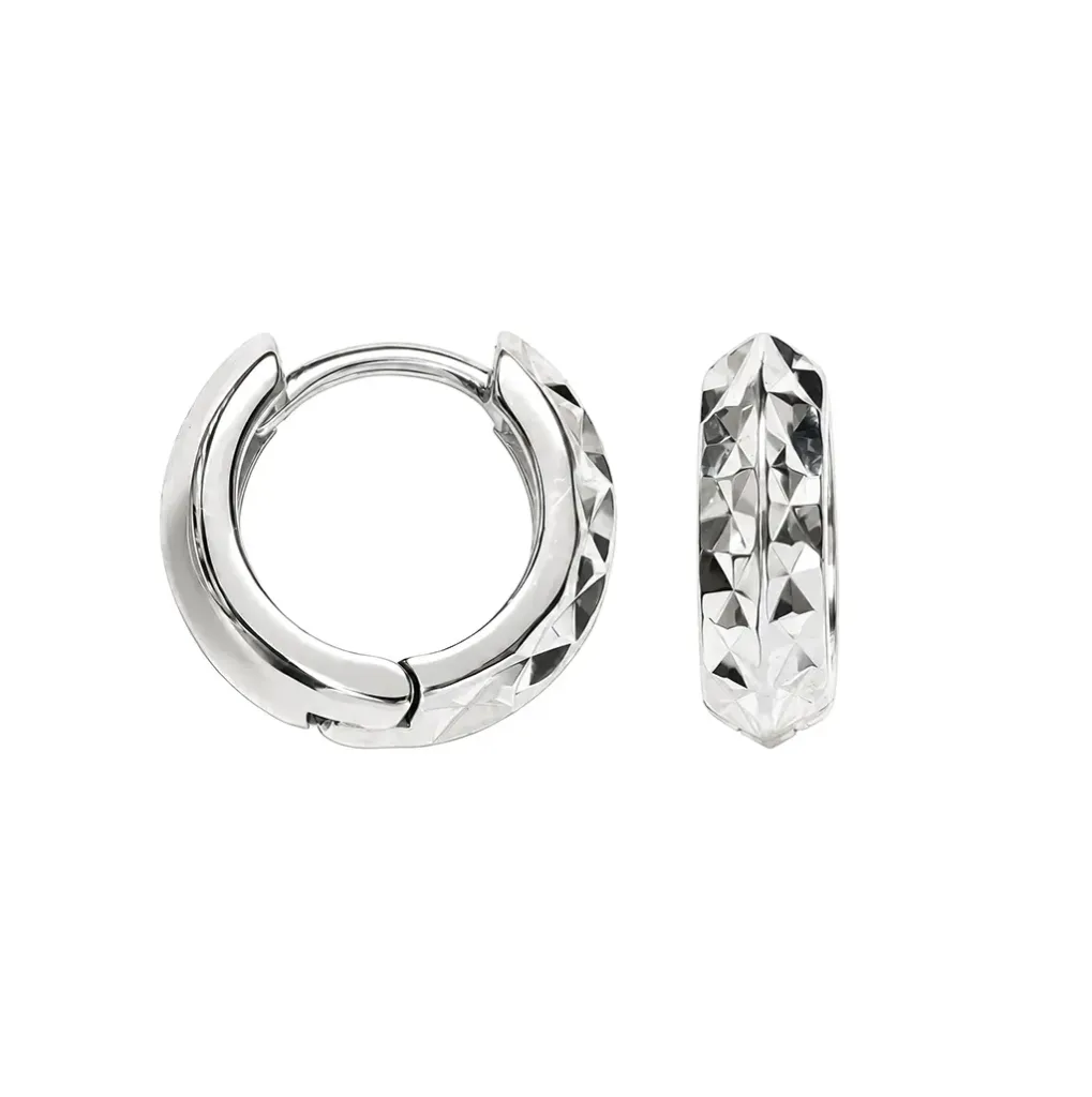 Sterling Silver 925 Diamond-Cut Hoop Earring