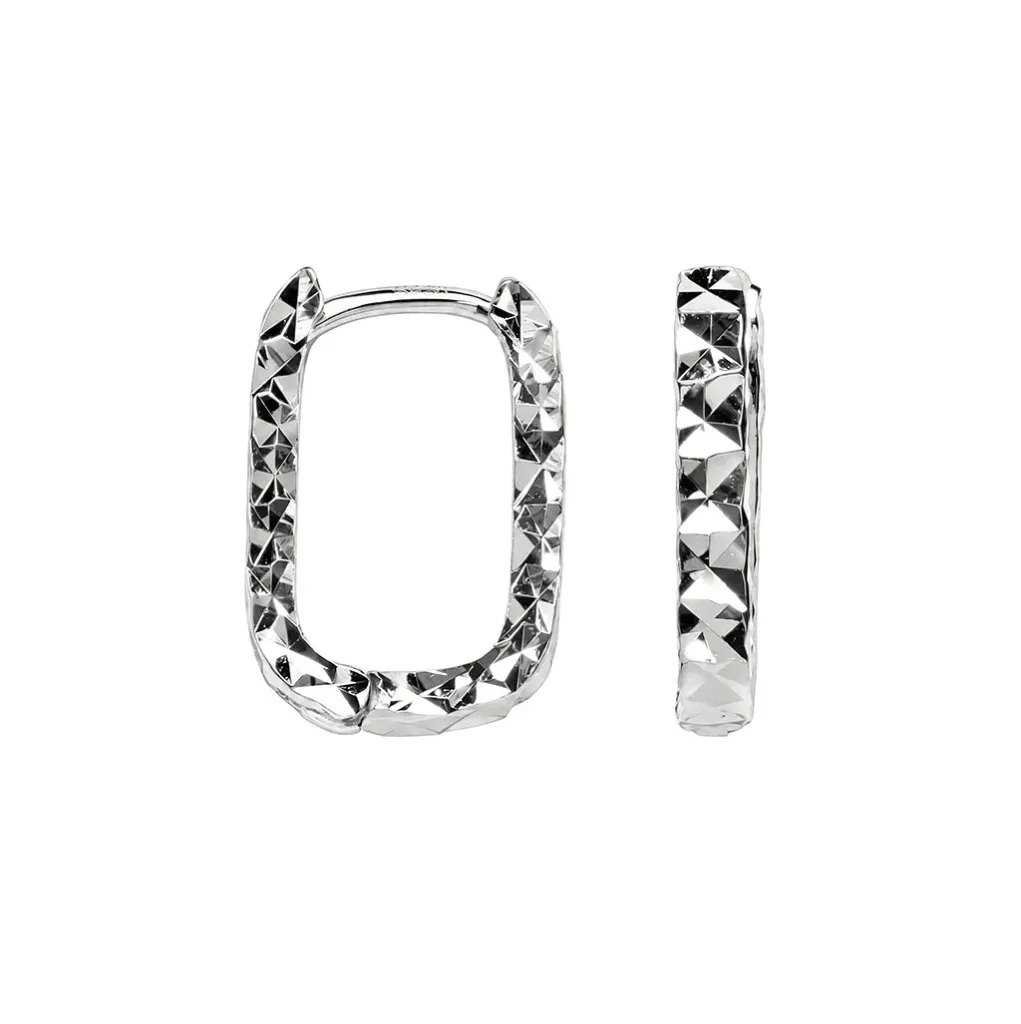 Pendiente plata 925 aro rectangular diamantado