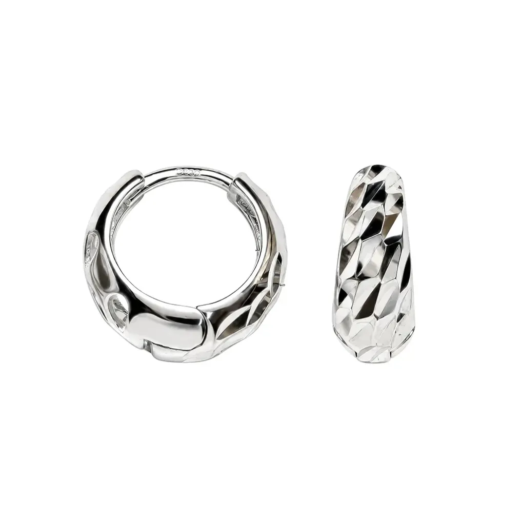 Sterling Silver 925 Diamond-Cut Openwork Hoop Earring