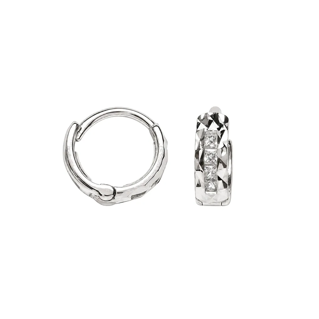 Pendiente plata 925 aro diamantado con circonitas