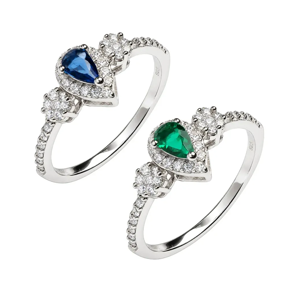 Anillo plata 925 circonita gota 5x4mm con circonitas blancas alrededor