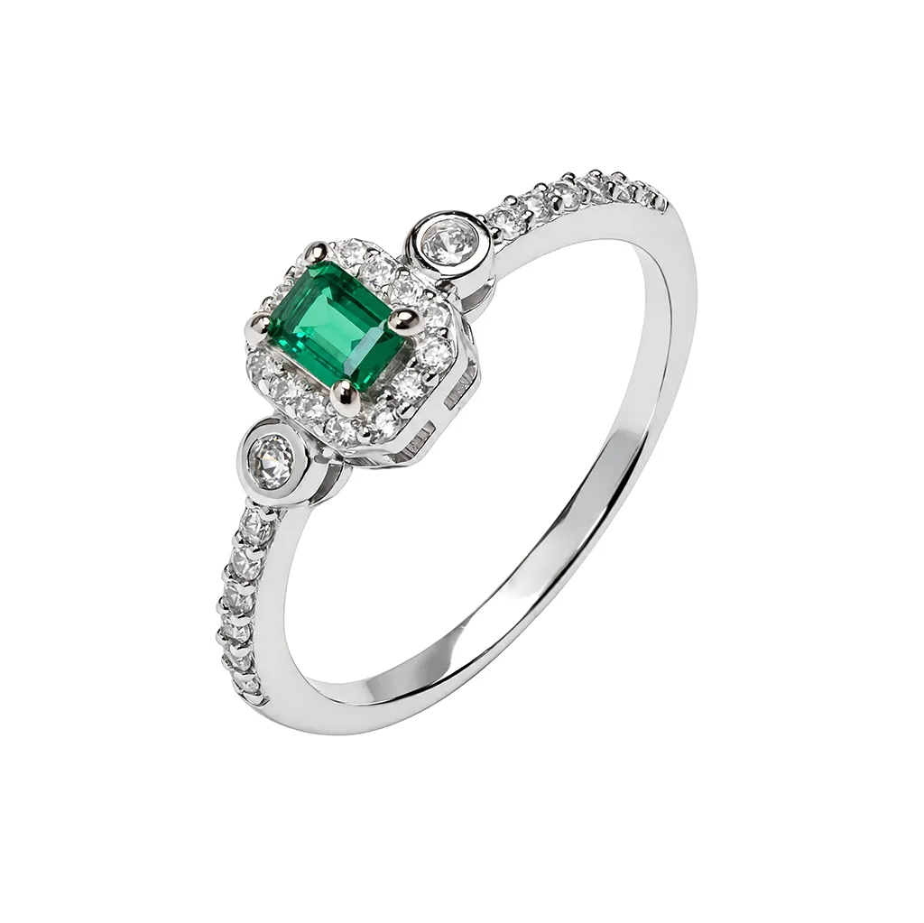 Sterling Silver 925 White Zirconia Halo Rectangular Zirconia Ring