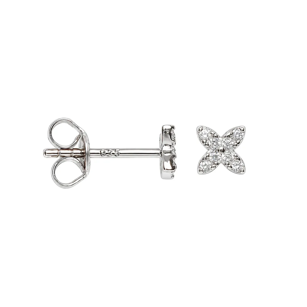 Pendiente plata 925 flor con circonitas