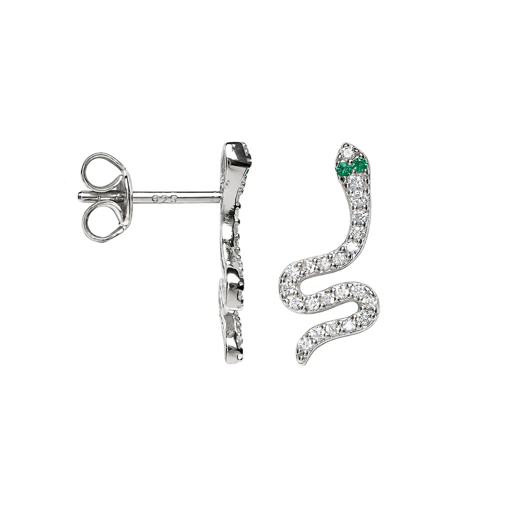 Sterling Silver 925 Zirconia Snake Earring