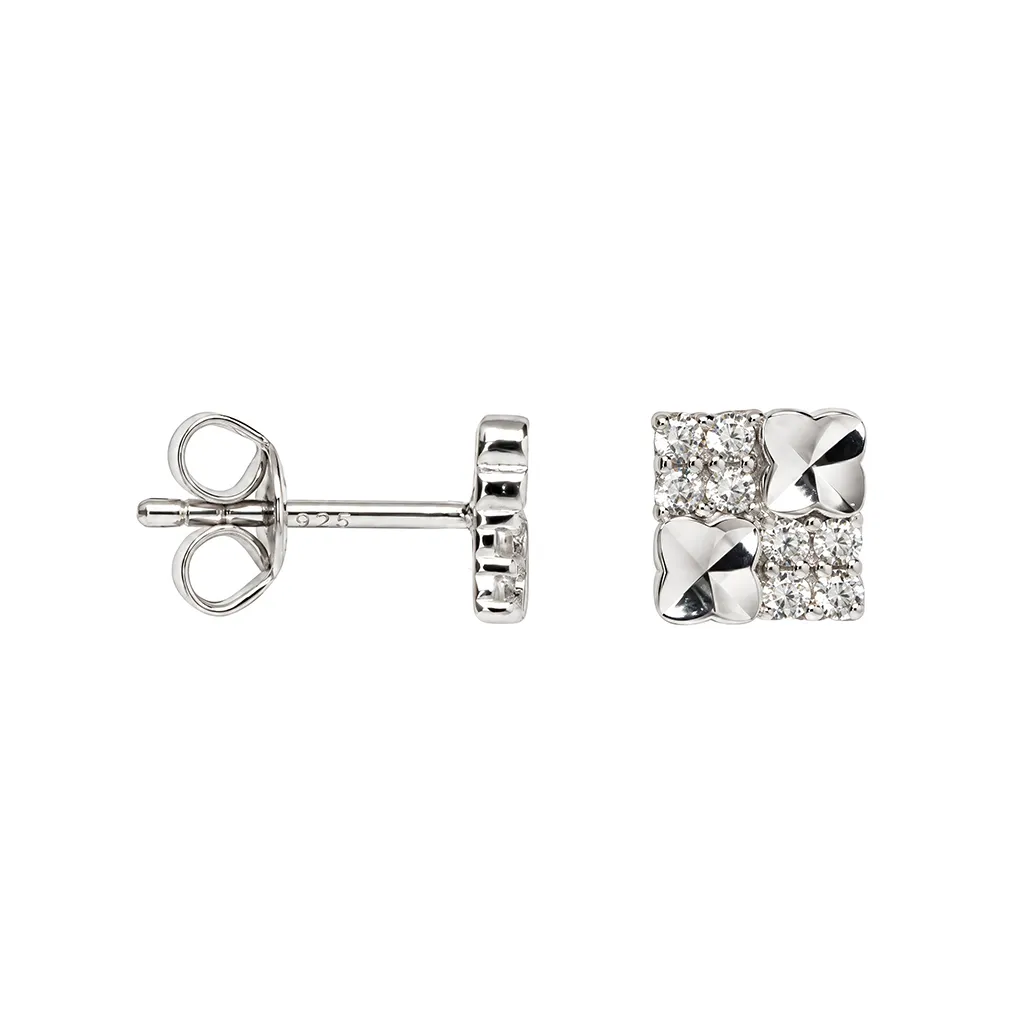 Pendiente plata 925 cuadrado diamantado con circonitas