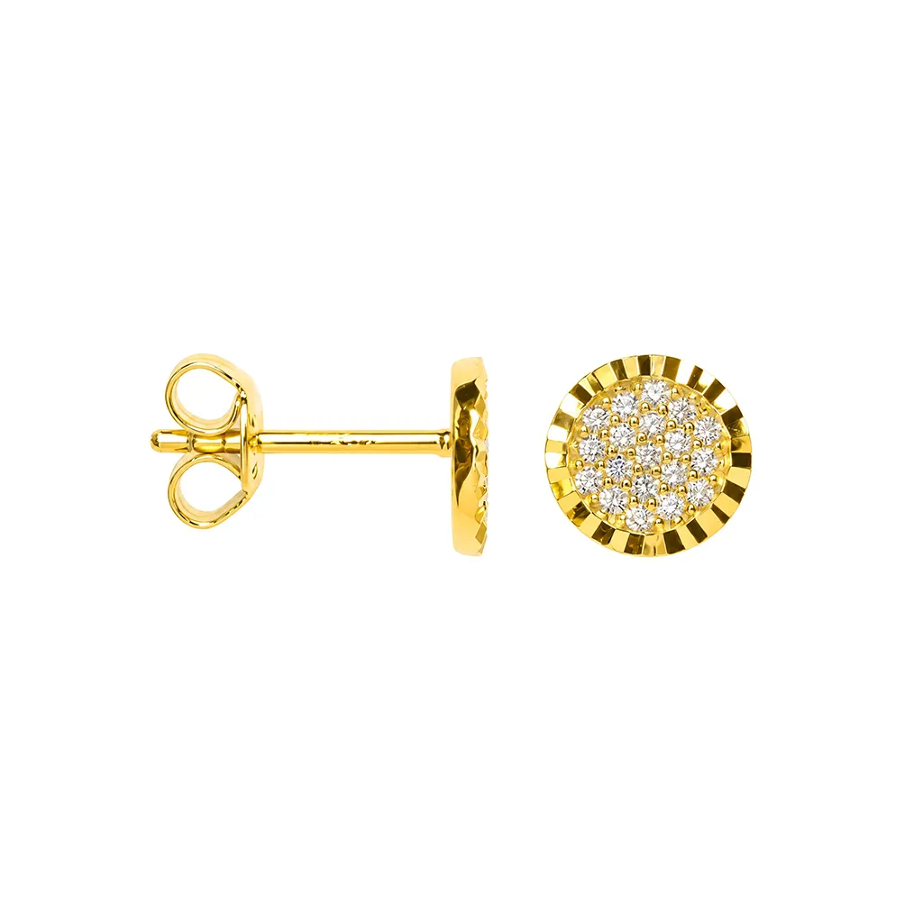 [19705EZBLDO] Sterling Silver 925 Zirconia Diamond-Cut Edge Round Earring (Gold plated)