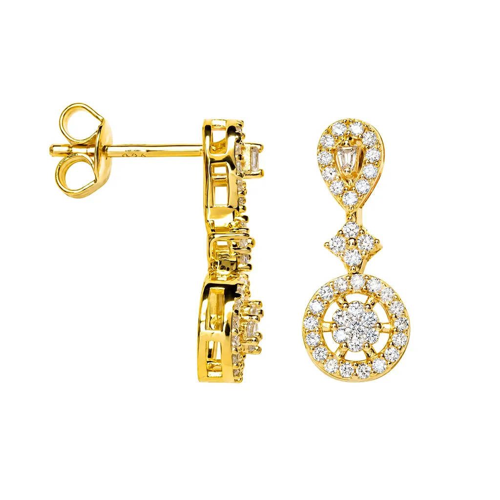 [19706EZBLDO] Sterling Silver 925 Linked Multi-Shape Zirconia Earring (Gold plated)