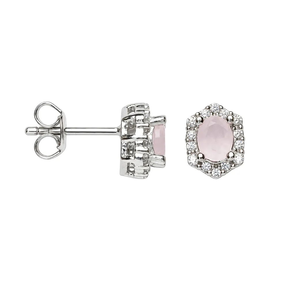 [19709EZRQRD] Pendiente plata 925 circonita ovalada 5x4mm con circonitas blancas alrededor