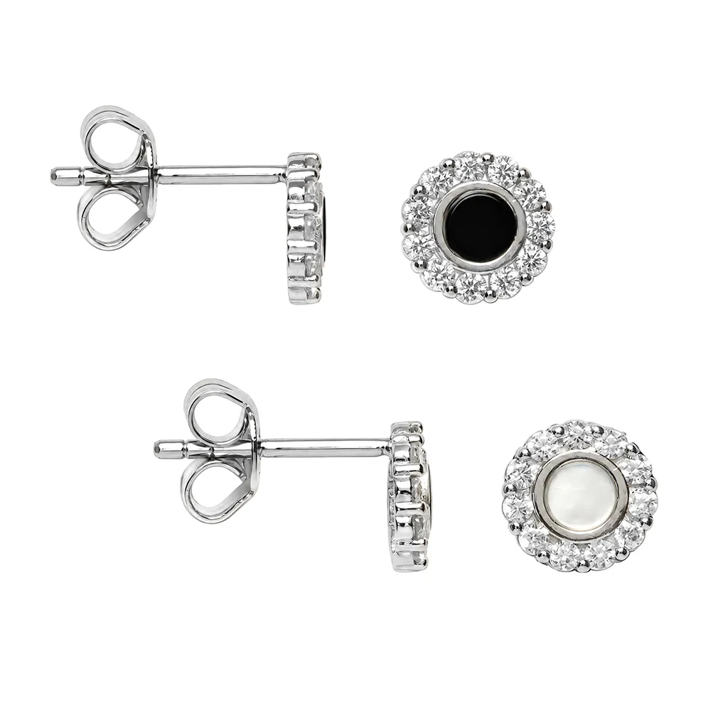 Sterling Silver 925 White Zirconia Halo 2 mm Semiprecious Gemstone Earring