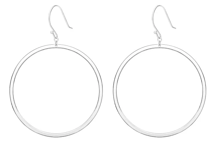 [1067100000PL] Sterling Silver 925 Flat Hoop Hippie Hook Earrings (Sterling silver)