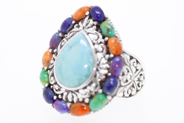 [03654A12TURQ] Anillo plata oxidada turquesa  (Talla 12)