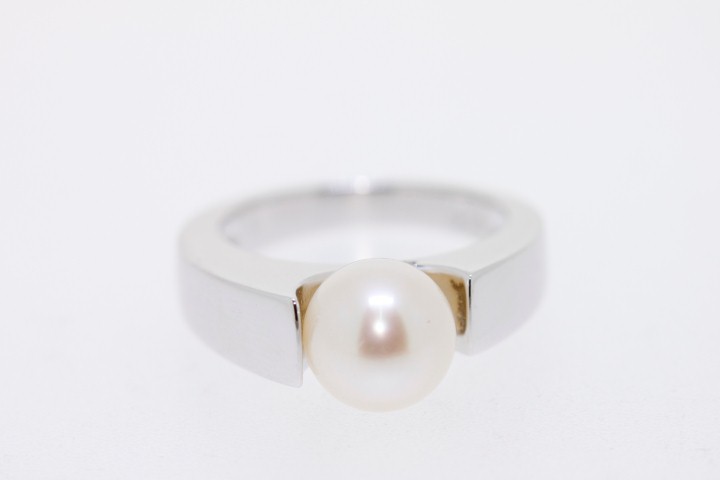 Anillo plata rodiada perla 