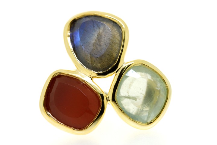 Silver 925 ring labrodolite, ms peach & prehinit