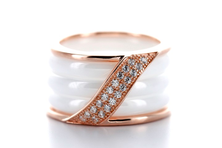 [07110A123WCB] Silver 925 ceramic ring cz (EU size 52, White, Rose gold plated)