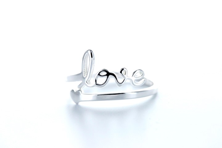 Silver 925 free size ring love