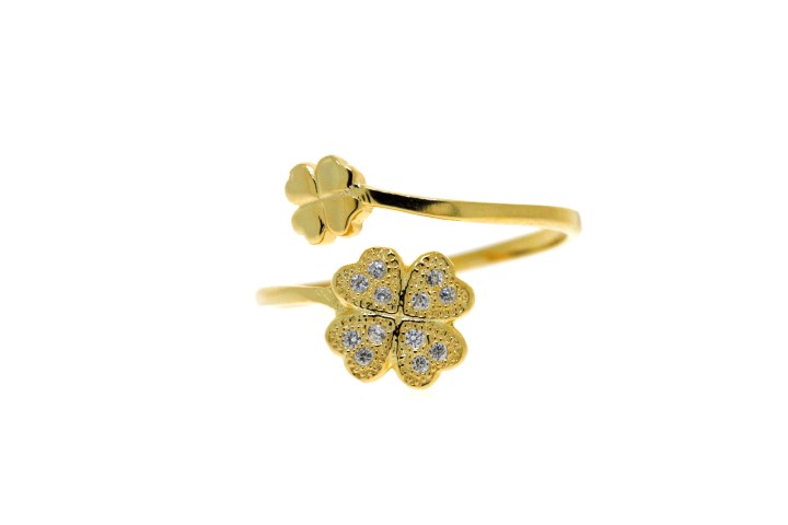[07549A002ZBL] Anillo plata 925 zirconita trebol abierto  (Oro)