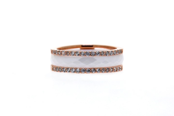 [07577A123WCB] Silver 925 ceramic ring cz (EU size 52, White, Rose gold plated)