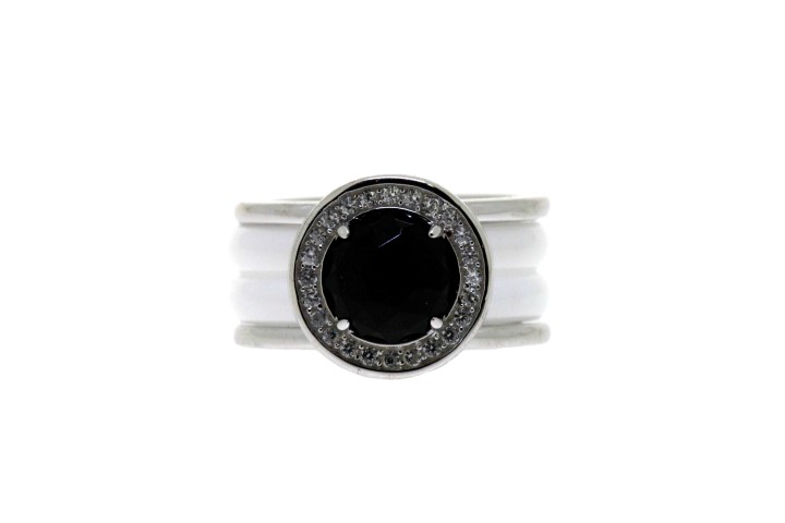 [07579A121WBN] Anillo plata 925 ceramica con zirconita  (Talla 12, Rodio)
