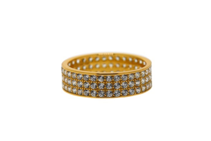 [07986A122ZBL] Silver 925 cz 3lines ring (EU size 52, White, Gold plated)
