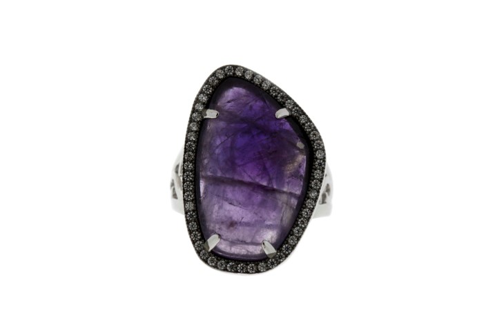 [08244A121RAM] Silver 925  semi precious stone cz ring (EU size 52, Amethyst, Rhodium plated)