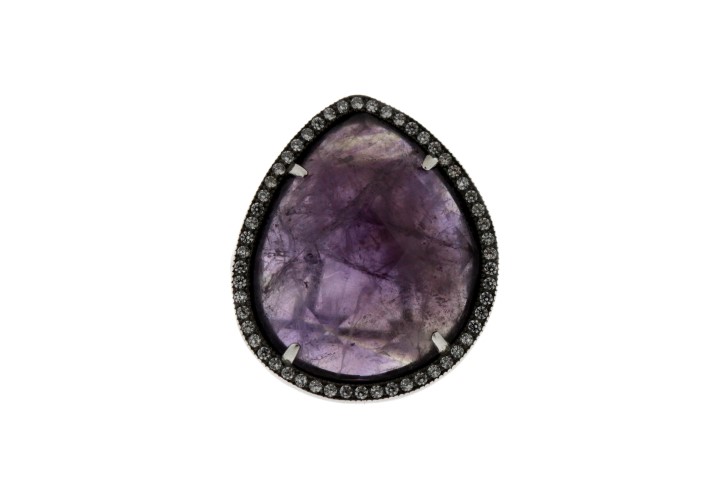 [08248A121RAM] Silver 925  semi precious stone cz ring (EU size 52, Amethyst, Rhodium plated)