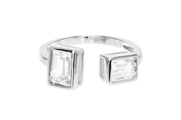 Anillo plata 925 2 circonitas rectangular abierto 
