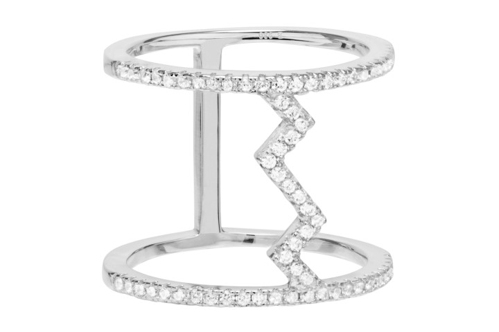 [09236A121ZBL] Anillo plata 925 doble rayo zirconita  (Talla 12, Blanca, Rodio)