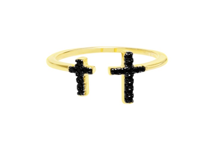 Anillo plata 925 2 cruces zirconita abierto 