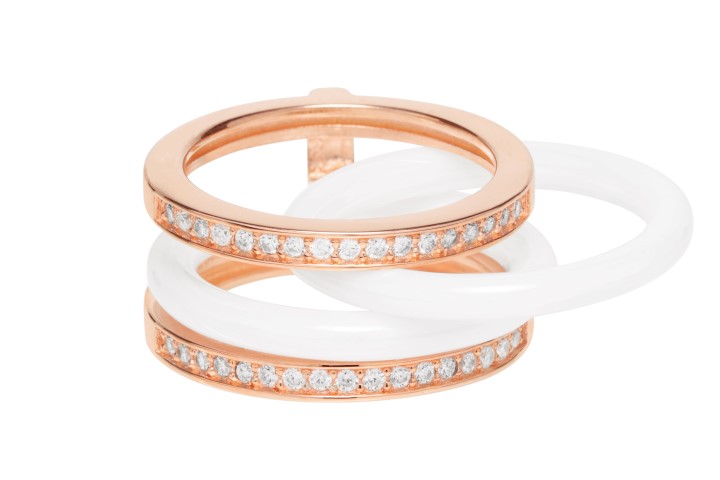 [09572A123ZCB] Anillo plata 925 ceramica con zirconita  (Talla 12, Blanca, Oro rosa)