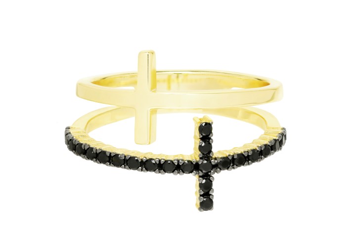 Anillo plata 925 zirconita dos cruces apaisadas 