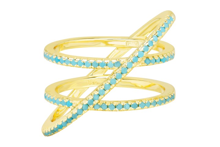 [10403A122ZTU] Silver 925 cz ring (EU size 52, Turquoise, Gold plated)
