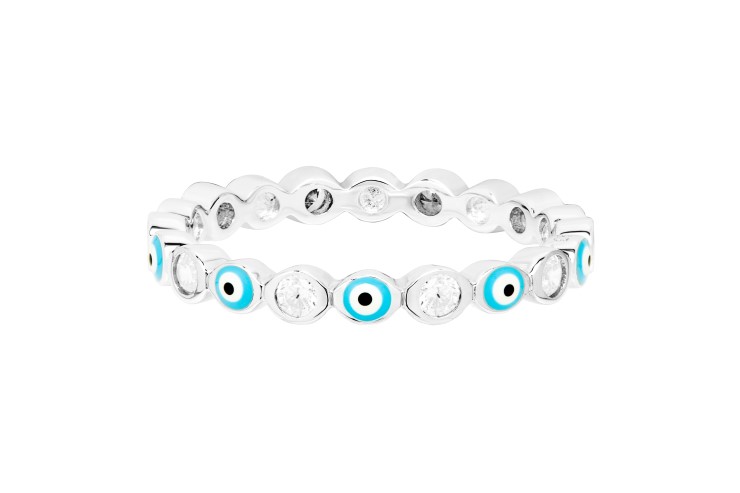 Anillo plata 925 con zirconitas con ojo turco 