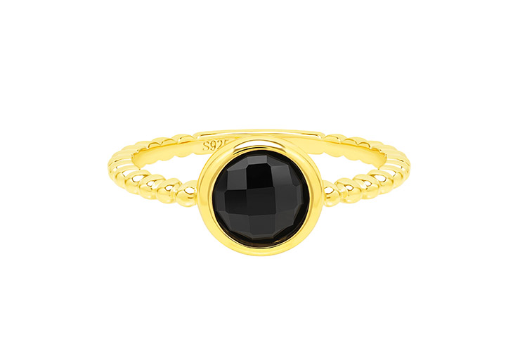 [11100A102GON] Silver 925 ring semi precious stone (EU size 50, Black, Gold plated)