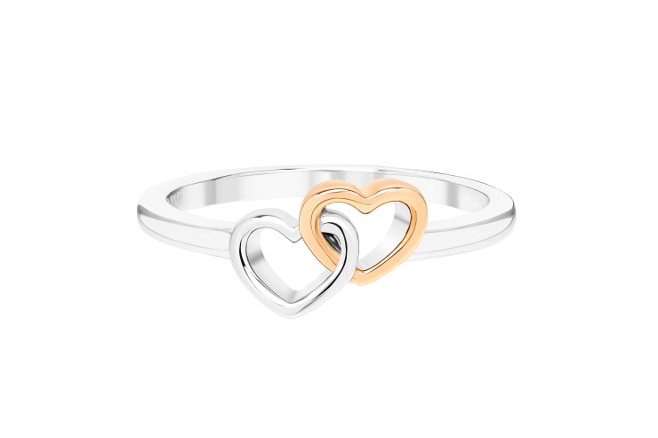 Anillo plata 925 dos corazones bicolor 